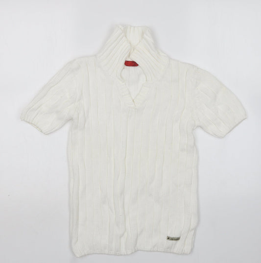 Lee Cooper Womens White V-Neck  Cotton Pullover Jumper Size S