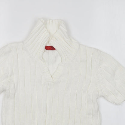 Lee Cooper Womens White V-Neck  Cotton Pullover Jumper Size S