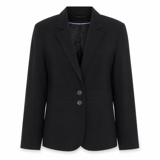 Front view of South women’s black polyester jacket suit jacket, size UK 10
