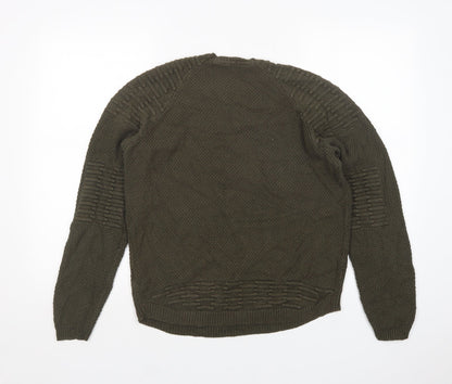 PEP&CO Mens Green Round Neck  Acrylic Pullover Jumper Size M