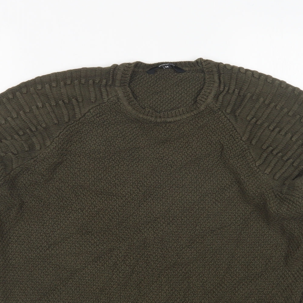 PEP&CO Mens Green Round Neck  Acrylic Pullover Jumper Size M