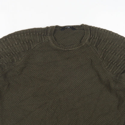 PEP&CO Mens Green Round Neck  Acrylic Pullover Jumper Size M