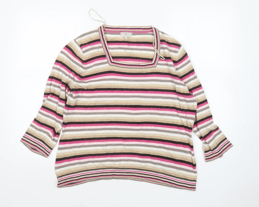 CC Womens Multicoloured Square Neck Striped Cotton Pullover Jumper Size XL
