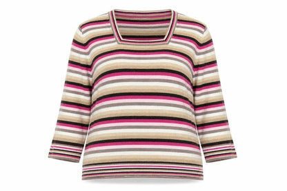 Country Casuals Womens Multicoloured Square Neck Striped Cotton Pullover Jumper Size XL
