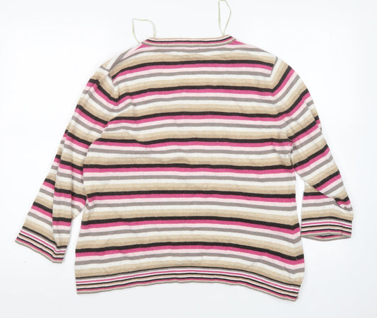 CC Womens Multicoloured Square Neck Striped Cotton Pullover Jumper Size XL