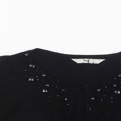 BHS Womens Black Round Neck  Viscose Cardigan Jumper Size 12