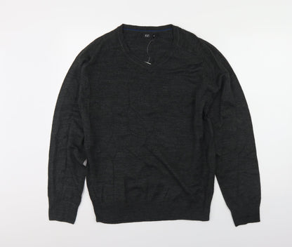 F&F Mens Grey V-Neck  Acrylic Pullover Jumper Size M