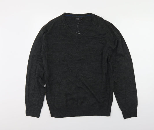 F&F Mens Grey V-Neck  Acrylic Pullover Jumper Size M