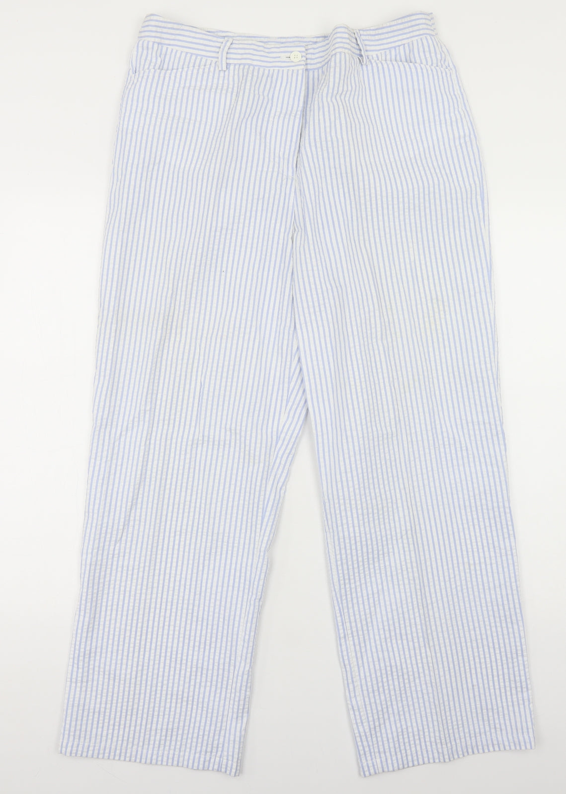 Cotton Traders Womens Blue Striped Polyester Trousers  Size 16 L28 in Regular