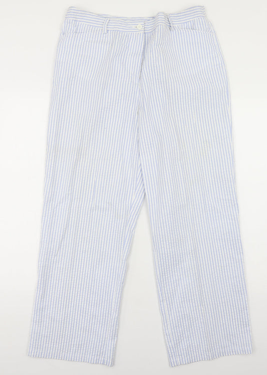 Cotton Traders Womens Blue Striped Polyester Trousers  Size 16 L28 in Regular