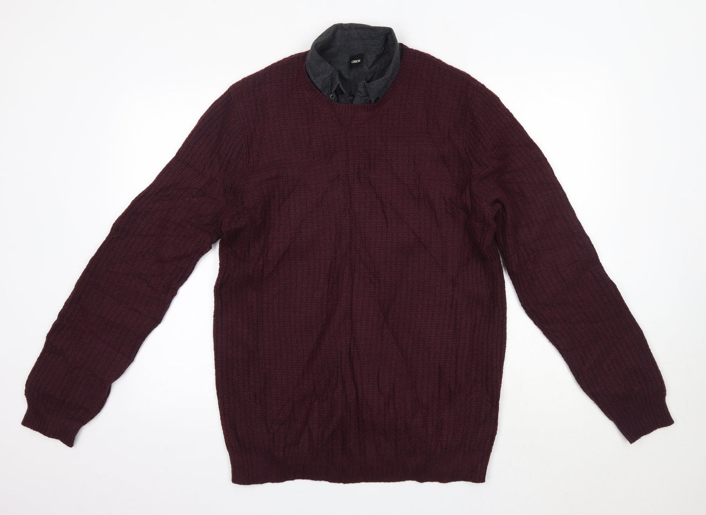 ASOS Mens Purple Collared  Wool Pullover Jumper Size M