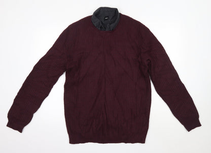 ASOS Mens Purple Collared  Wool Pullover Jumper Size M