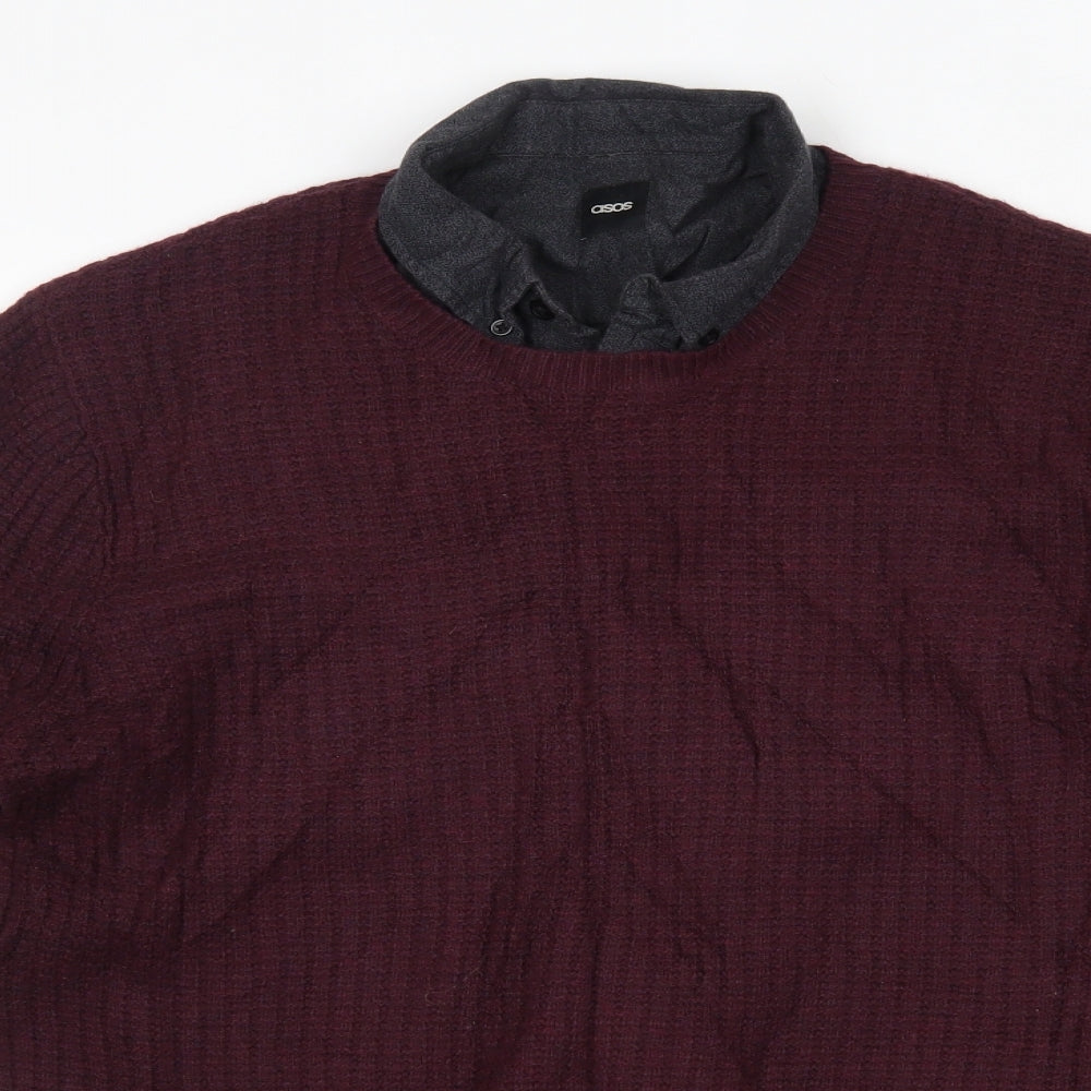 ASOS Mens Purple Collared  Wool Pullover Jumper Size M