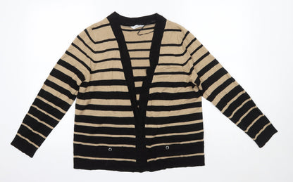 BHS Womens Multicoloured Round Neck Striped Acrylic Cardigan Jumper Size 16
