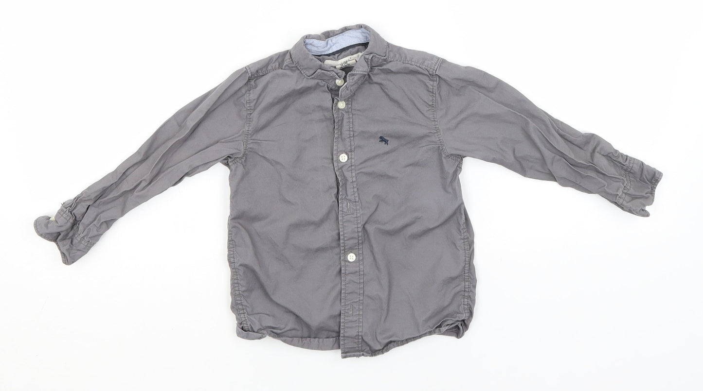 Preworn Boys Grey  Cotton Basic Button-Up Size 3-4 Years Collared