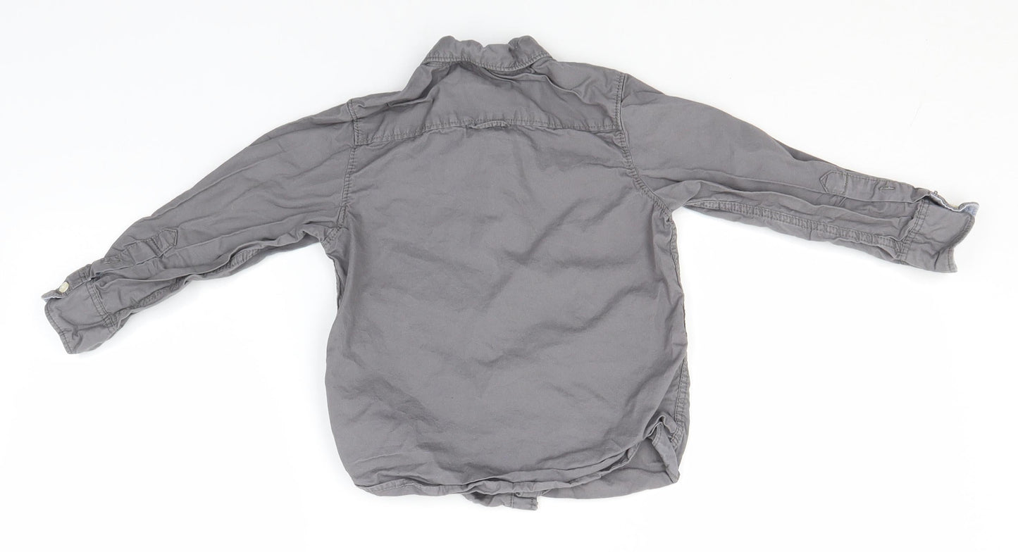 Preworn Boys Grey  Cotton Basic Button-Up Size 3-4 Years Collared