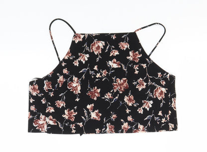 Glamorous Womens Black Floral Polyester Basic Tank Size XS Off the Shoulder