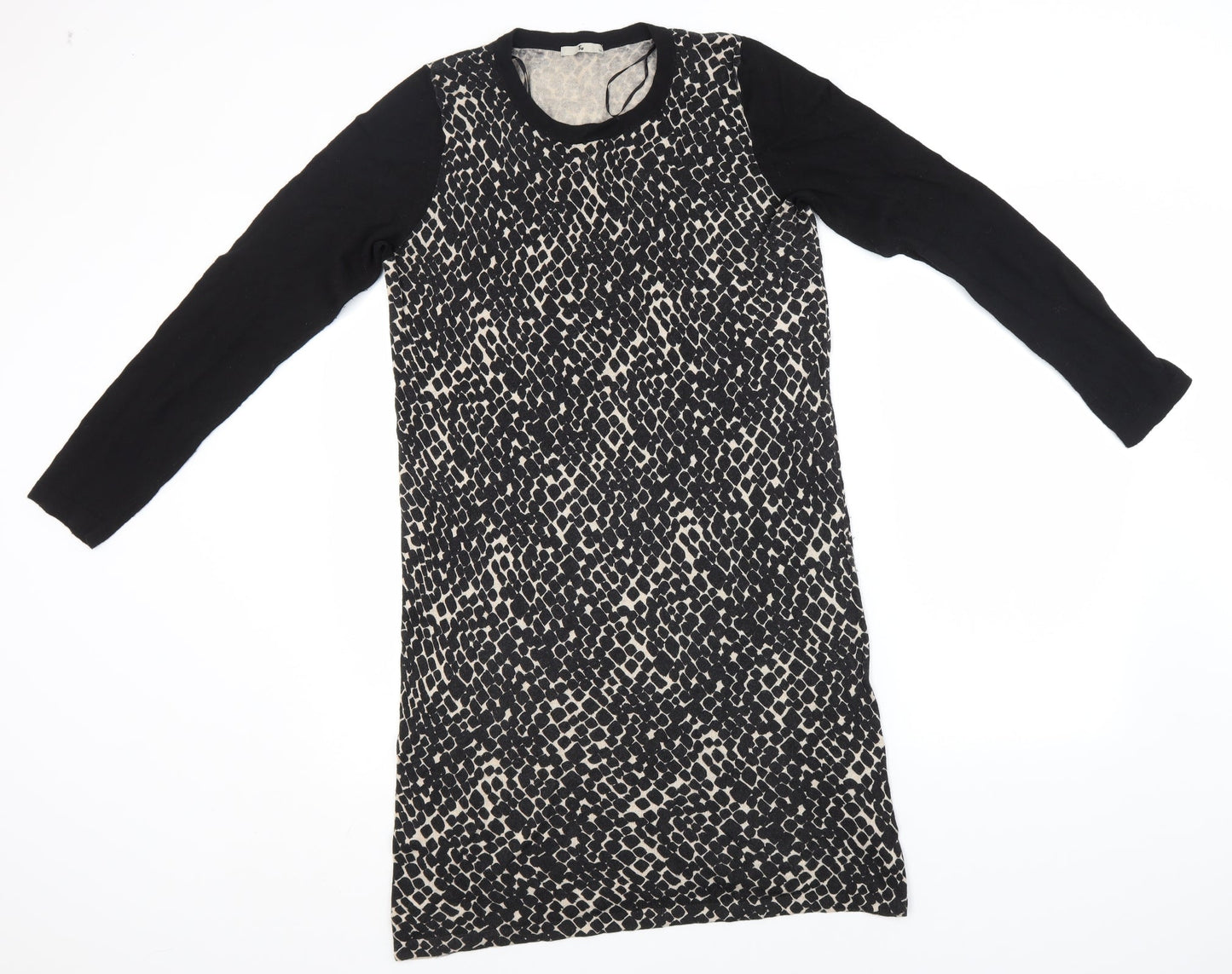 TU Womens Black Animal Print Polyamide T-Shirt Dress  Size 14  Round Neck