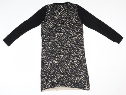 TU Womens Black Animal Print Polyamide T-Shirt Dress  Size 14  Round Neck