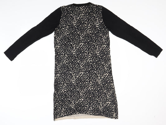 TU Womens Black Animal Print Polyamide T-Shirt Dress  Size 14  Round Neck