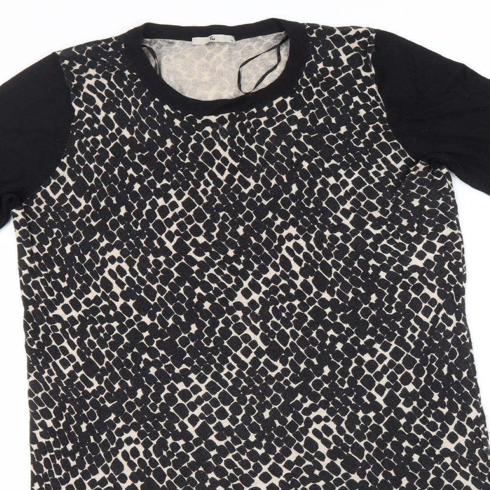 TU Womens Black Animal Print Polyamide T-Shirt Dress  Size 14  Round Neck