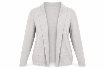 Front view of Marks & Spencer women’s grey roll neck viscose cardigan jumper, size UK 12