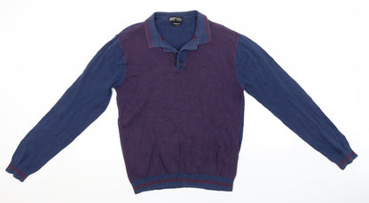 Preworn Mens Blue Collared  Cotton Pullover Jumper Size L