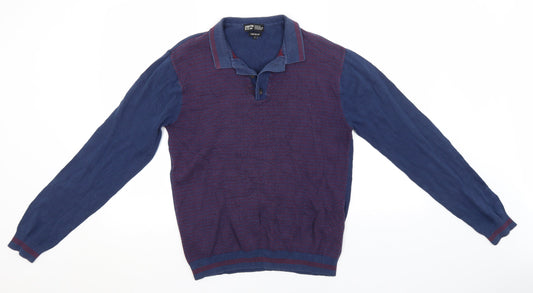Preworn Mens Blue Collared  Cotton Pullover Jumper Size L