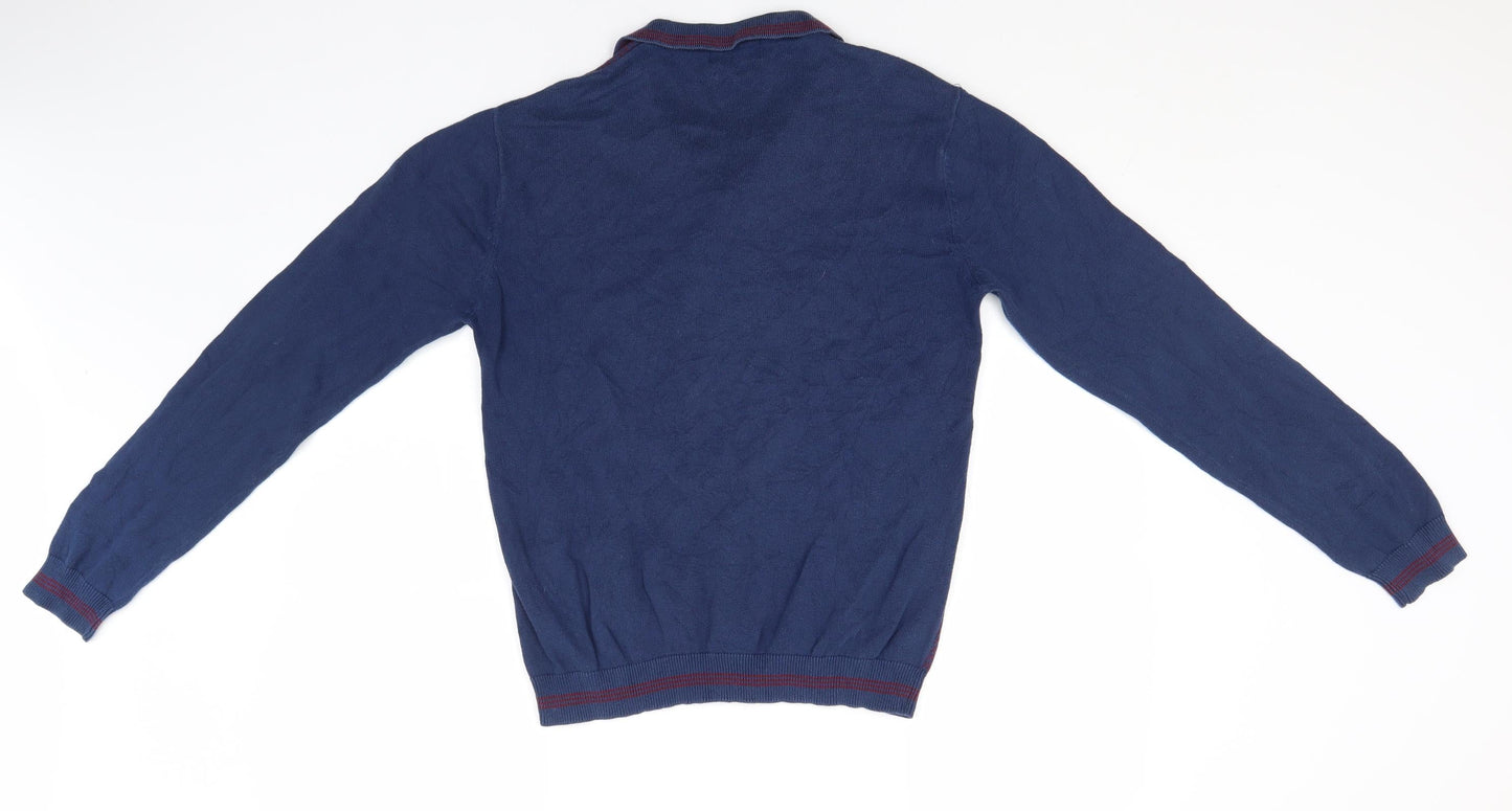 Preworn Mens Blue Collared  Cotton Pullover Jumper Size L