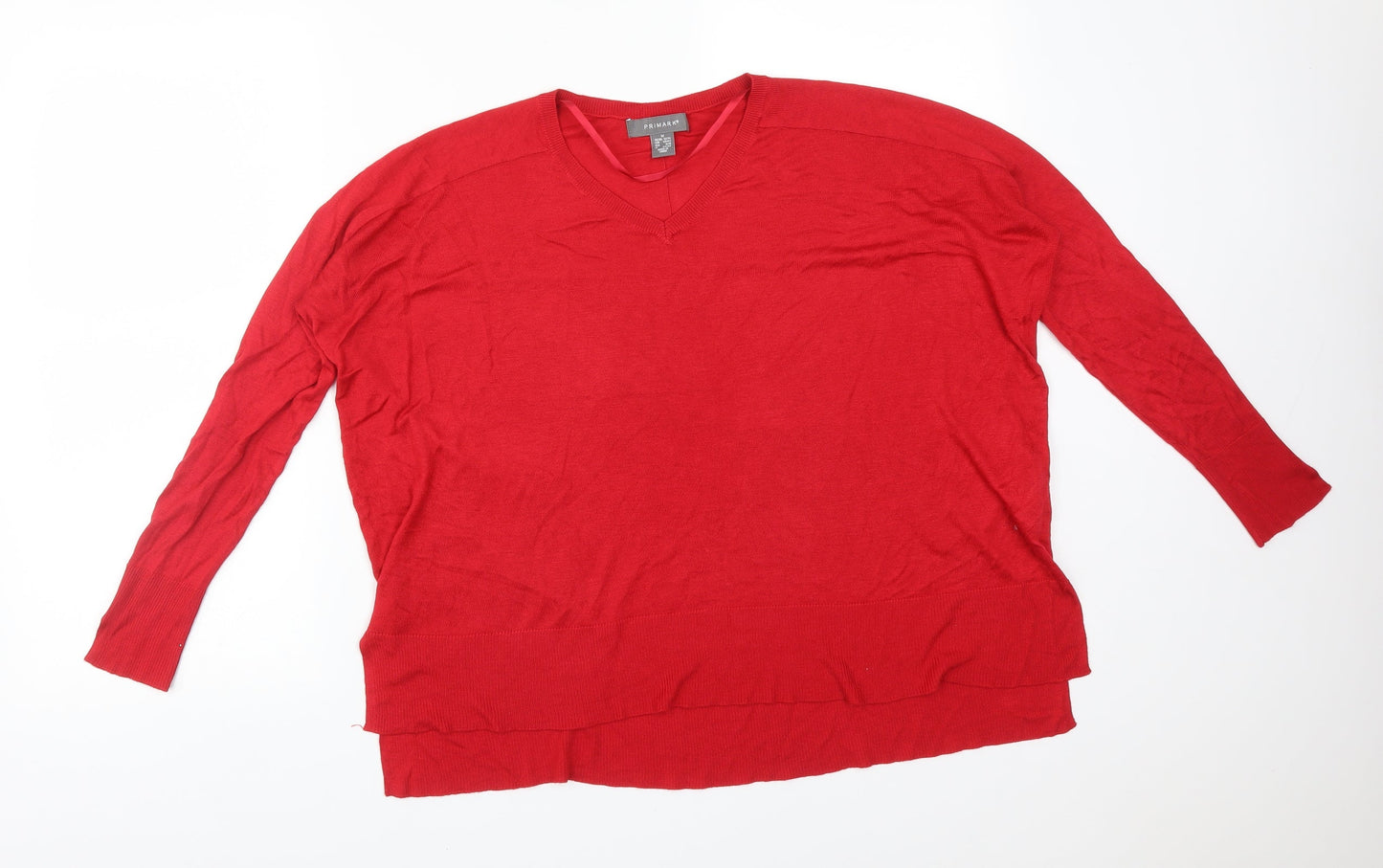 Primark Womens Red  Acrylic Basic T-Shirt Size M V-Neck
