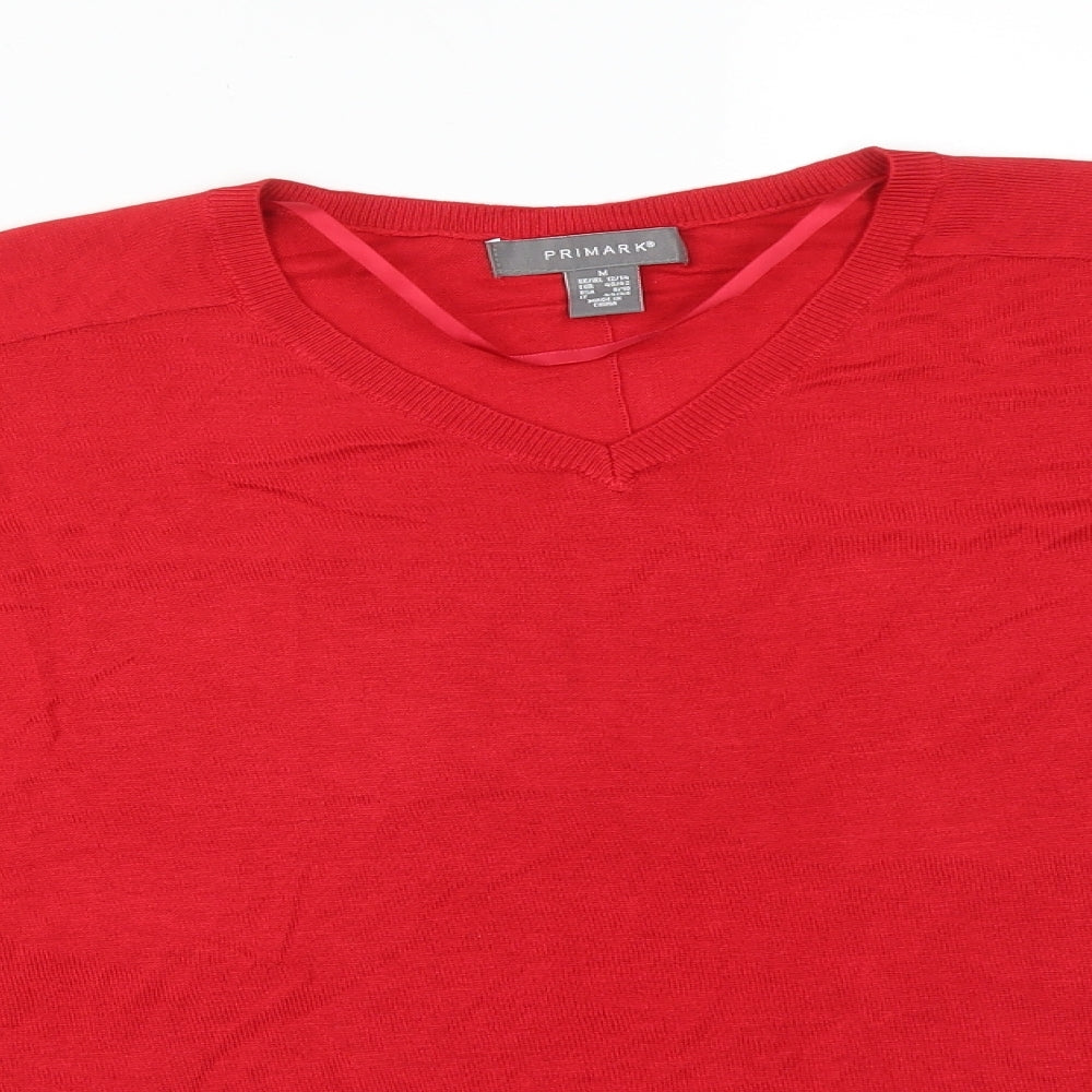 Primark Womens Red  Acrylic Basic T-Shirt Size M V-Neck