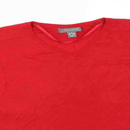 Primark Womens Red  Acrylic Basic T-Shirt Size M V-Neck