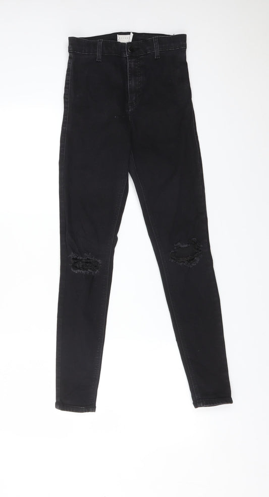 Topshop Womens Black  Cotton Skinny Jeans Size 26 L32 in Regular