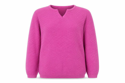 Front view of Isle women’s pink round neck cotton jumper, size S
