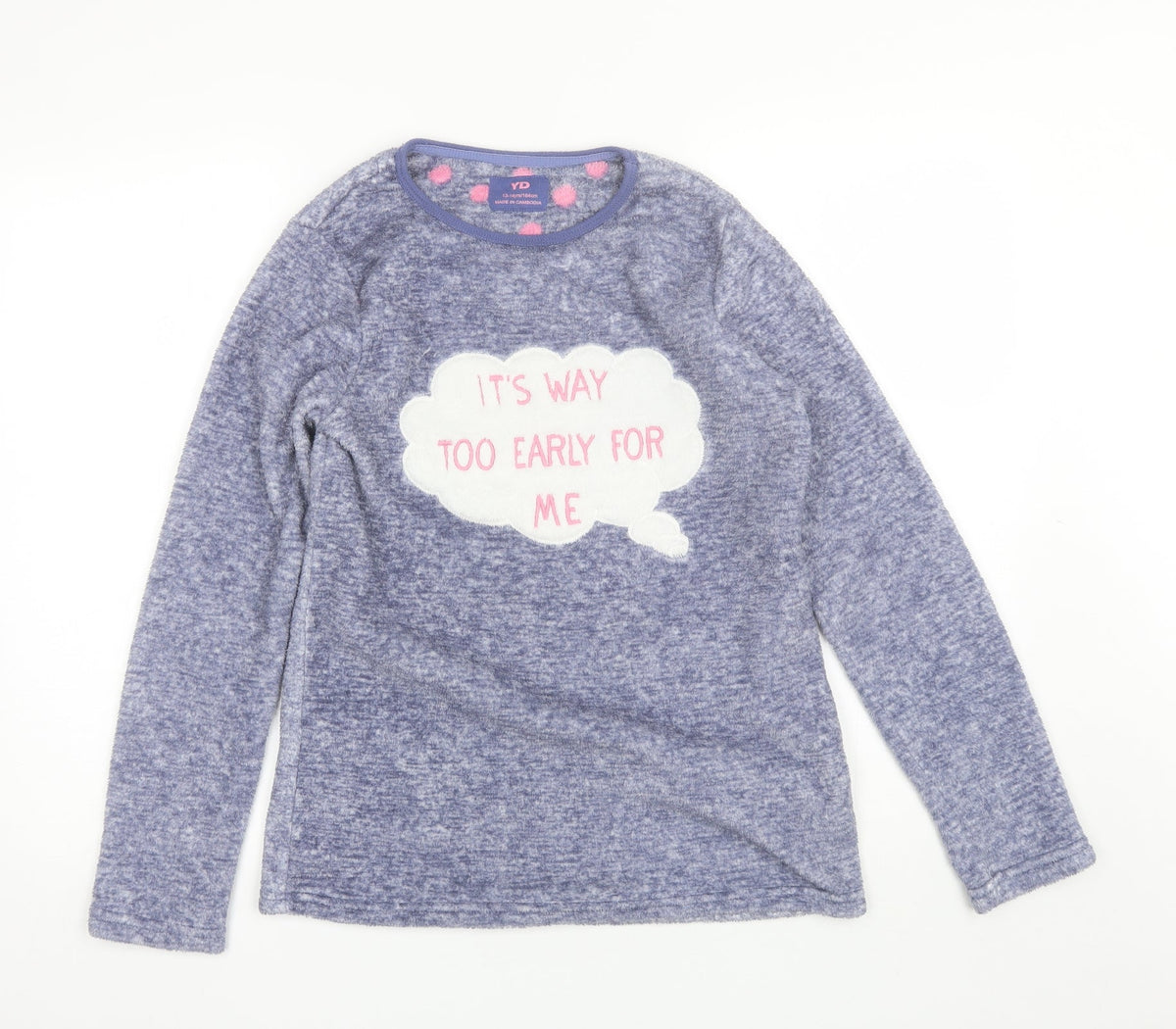 Additional front view of YD girls’ blue solid polyester top pyjama top, size 13-14, years