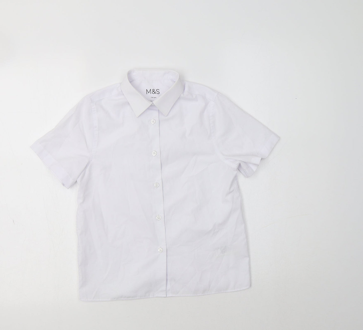 M&S Boys White  Polyester Basic Button-Up Size 7-8 Years Collared  - School Wear