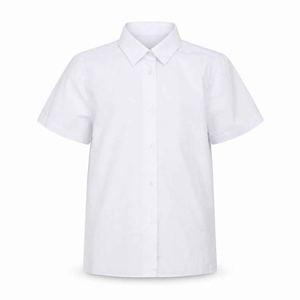 Front view of Marks & Spencer boys’ white polyester basic button-up, size 7-8, years collared - school wear