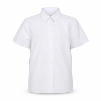 Front view of Marks & Spencer boys’ white polyester basic button-up, size 7-8, years collared - school wear