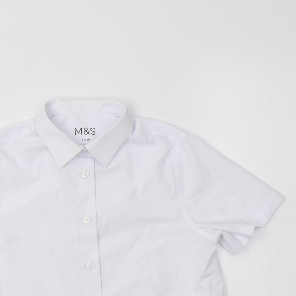 M&S Boys White  Polyester Basic Button-Up Size 7-8 Years Collared  - School Wear