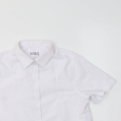 M&S Boys White  Polyester Basic Button-Up Size 7-8 Years Collared  - School Wear