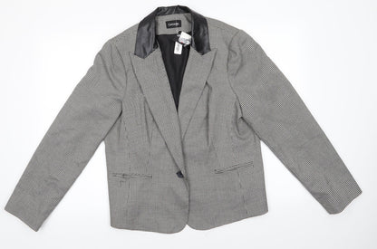 George Womens Black Houndstooth Polyester Jacket Suit Jacket Size 18   - Faux Leather Collar