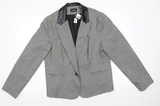 George Womens Black Houndstooth Polyester Jacket Suit Jacket Size 18   - Faux Leather Collar