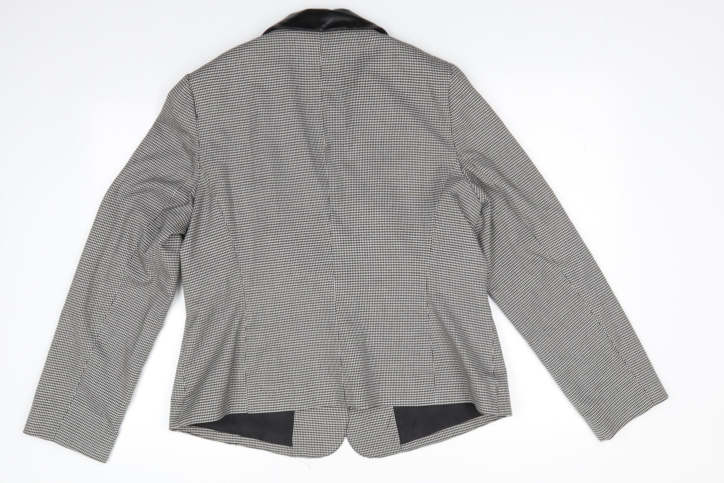 George Womens Black Houndstooth Polyester Jacket Suit Jacket Size 18   - Faux Leather Collar