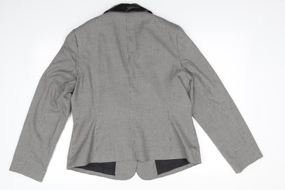 George Womens Black Houndstooth Polyester Jacket Suit Jacket Size 18   - Faux Leather Collar
