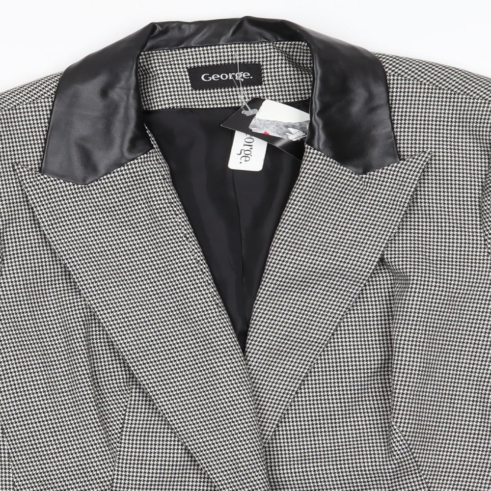 George Womens Black Houndstooth Polyester Jacket Suit Jacket Size 18   - Faux Leather Collar