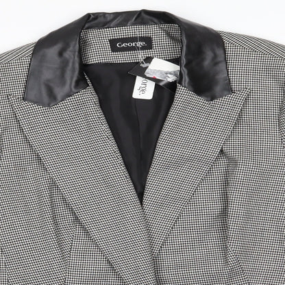 George Womens Black Houndstooth Polyester Jacket Suit Jacket Size 18   - Faux Leather Collar