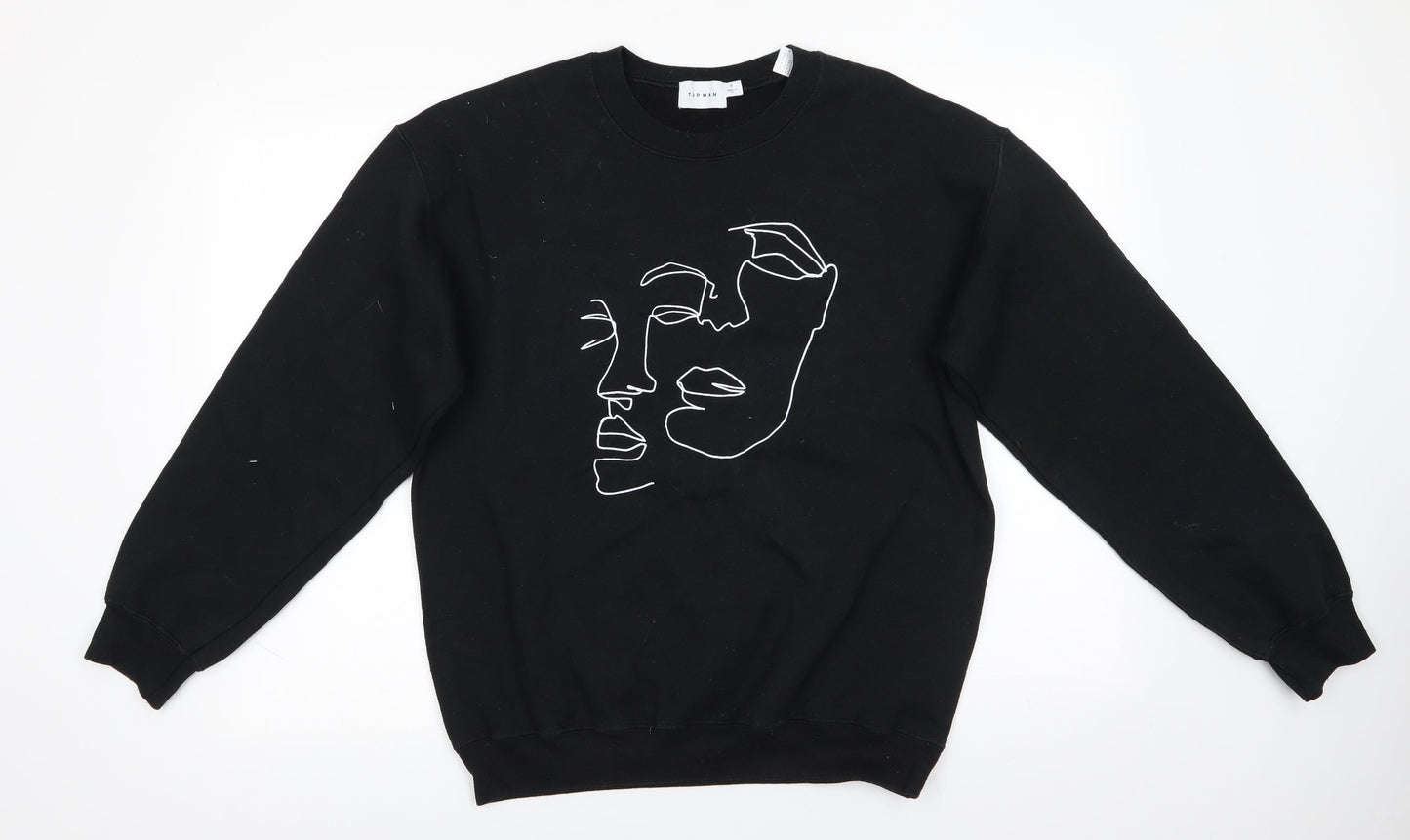 Topman Mens Black  Cotton Pullover Sweatshirt Size S   - Faces Profile graphic