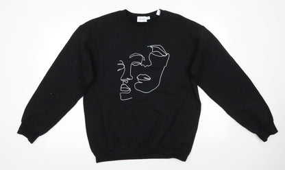 Topman Mens Black  Cotton Pullover Sweatshirt Size S   - Faces Profile graphic