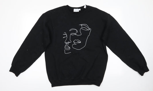 Topman Mens Black  Cotton Pullover Sweatshirt Size S   - Faces Profile graphic