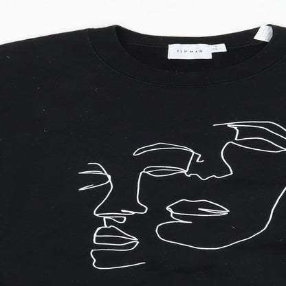 Topman Mens Black  Cotton Pullover Sweatshirt Size S   - Faces Profile graphic